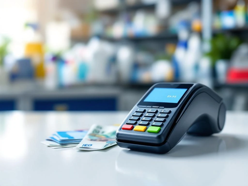 wholesale-betalingsmethoden-schoonmaakindustrie-contactloos.jpg Verschillende betaalmethoden voor groothandel: contactloze terminal, creditcards, smartphone wallet en eurobiljetten