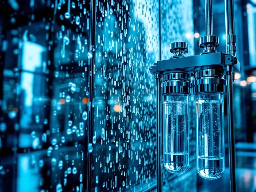 osmose-water-reiniging-glas-gebouw-schoonmaak.jpg Glazenwasser reinigt wolkenkrabber met osmose watersysteem, waterdruppels stromen over streepvrij glas in moderne stad