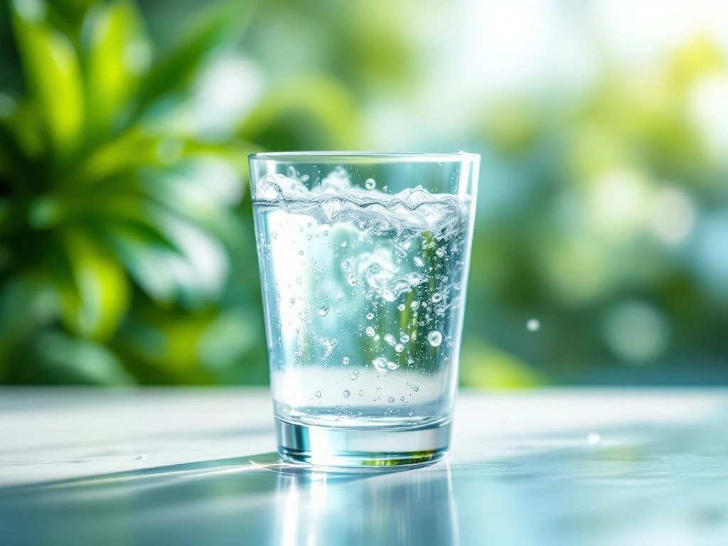 osmose-water-zuiver-glas-eco-vriendelijk.jpg Kristalhelder glas water met druppels, groene natuurlijke achtergrond, eco-vriendelijke osmose waterfiltering