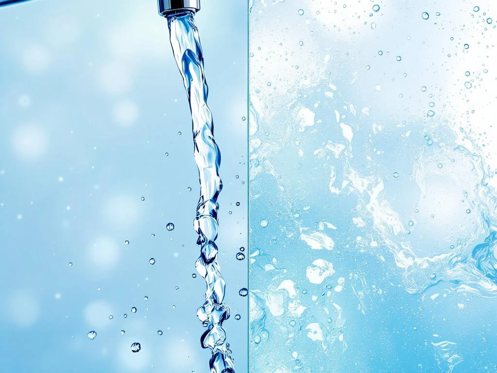 osmose-water-glas-reiniging-voor-na-effect.jpg Osmosewater uit chromen kraan reinigt glasoppervlak, toont voor-en-na effect van watervlekken naar kristalhelder glas
