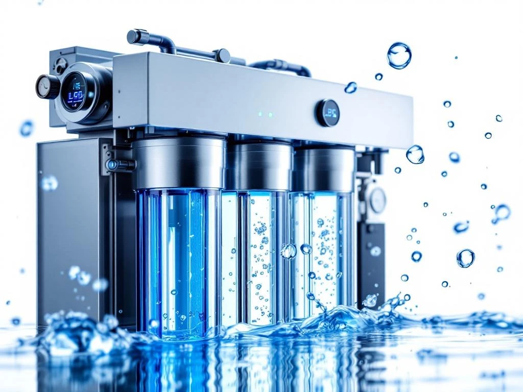 reverse-osmosis-water-filter-system-technology.jpg Geavanceerd waterfiltersysteem met omgekeerde osmose membranen, LED-indicatoren en kristalhelder gefilterd water
