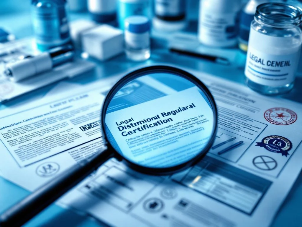 cleaning-chemicals-regulatory-compliance-labels.jpg Professionele schoonmaakchemicaliën met regelgevingslabels en certificeringspapieren op laboratoriumtafel